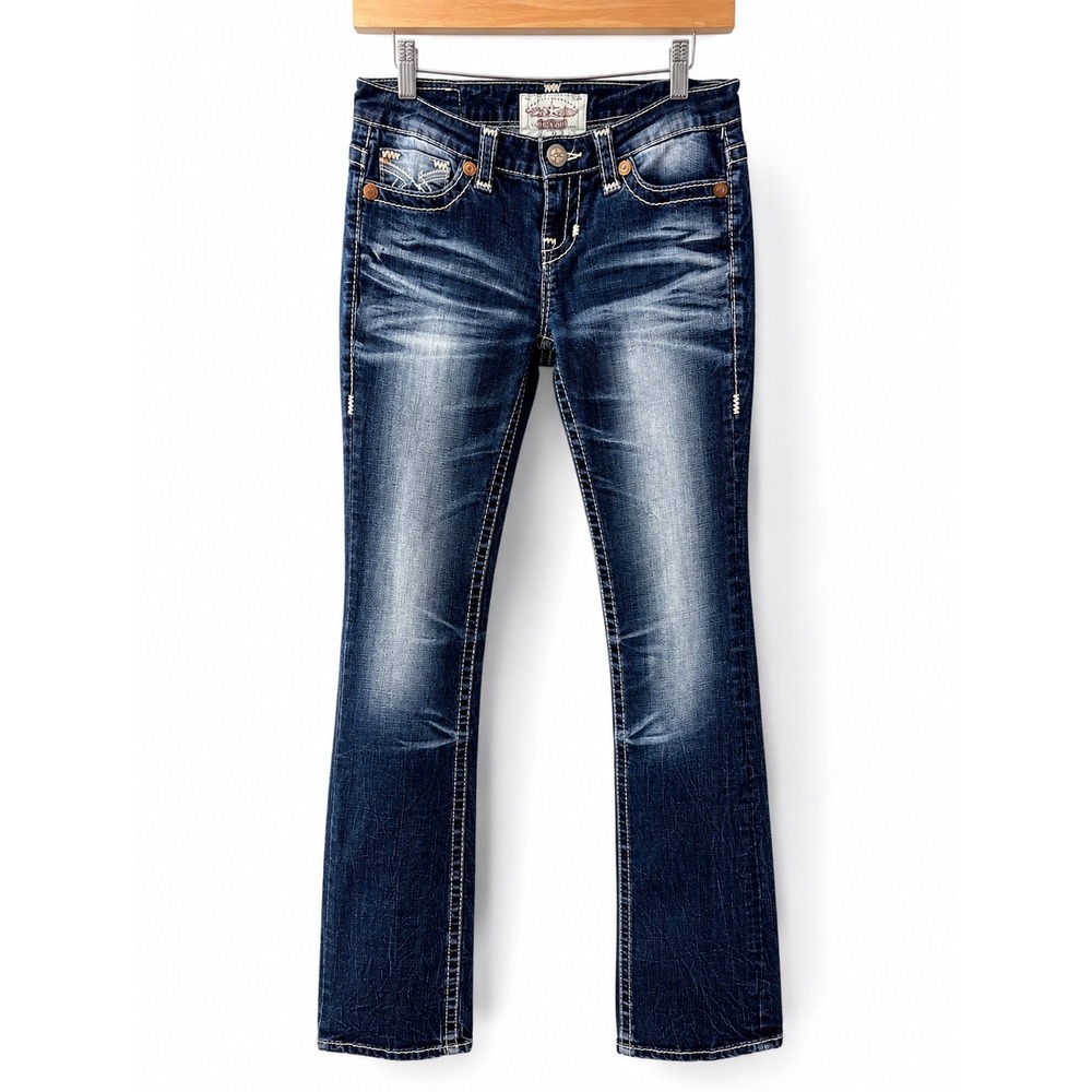 Big Star 27x35 Liv Bootcut Jeans Dark Wash Embroidered Contrast Stitch Stretch